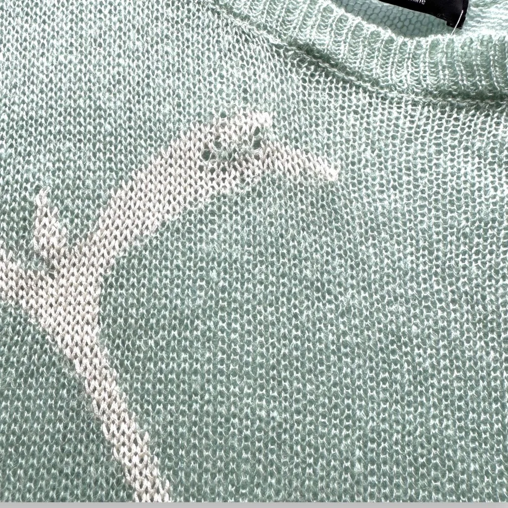 ROMWE mint distressed deer sweater sheer knit long sleeve